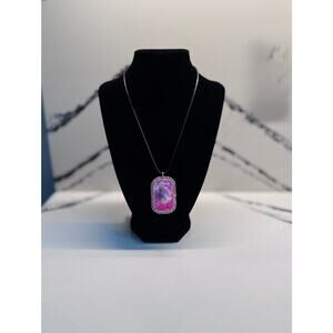 Raw Amethyst Style Crystal Pendant Necklace Pink Druzy Statement